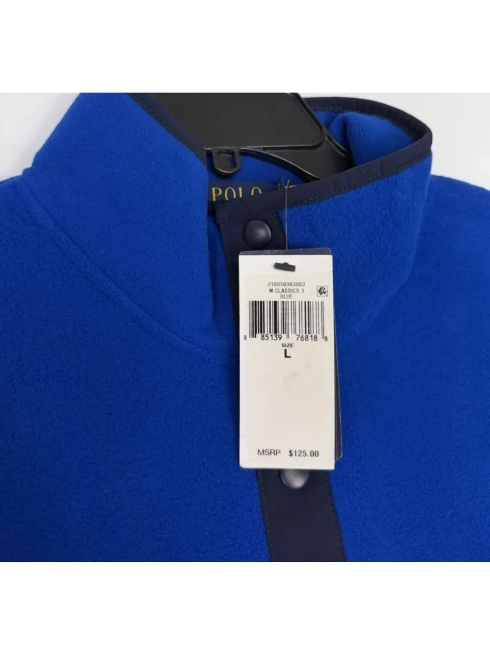 Polo Ralph Lauren Men's L Large Fleece Pullover Mock Neck Blue Snap Jacket New